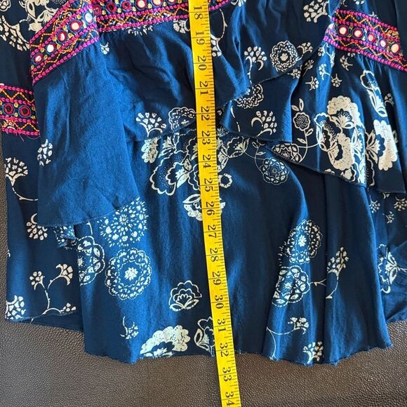 RAGA Navy and White Floral Wrap Skirt with pink embroidery bohemian size Small - Picture 7 of 7